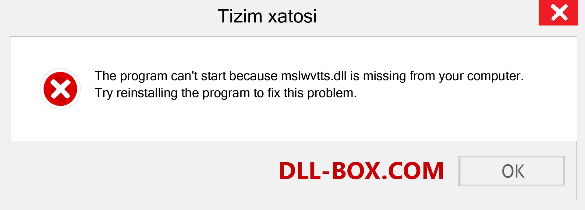 mslwvtts.dll fayli yo'qolganmi?. Windows 7, 8, 10 uchun yuklab olish - Windowsda mslwvtts dll etishmayotgan xatoni tuzating, rasmlar, rasmlar